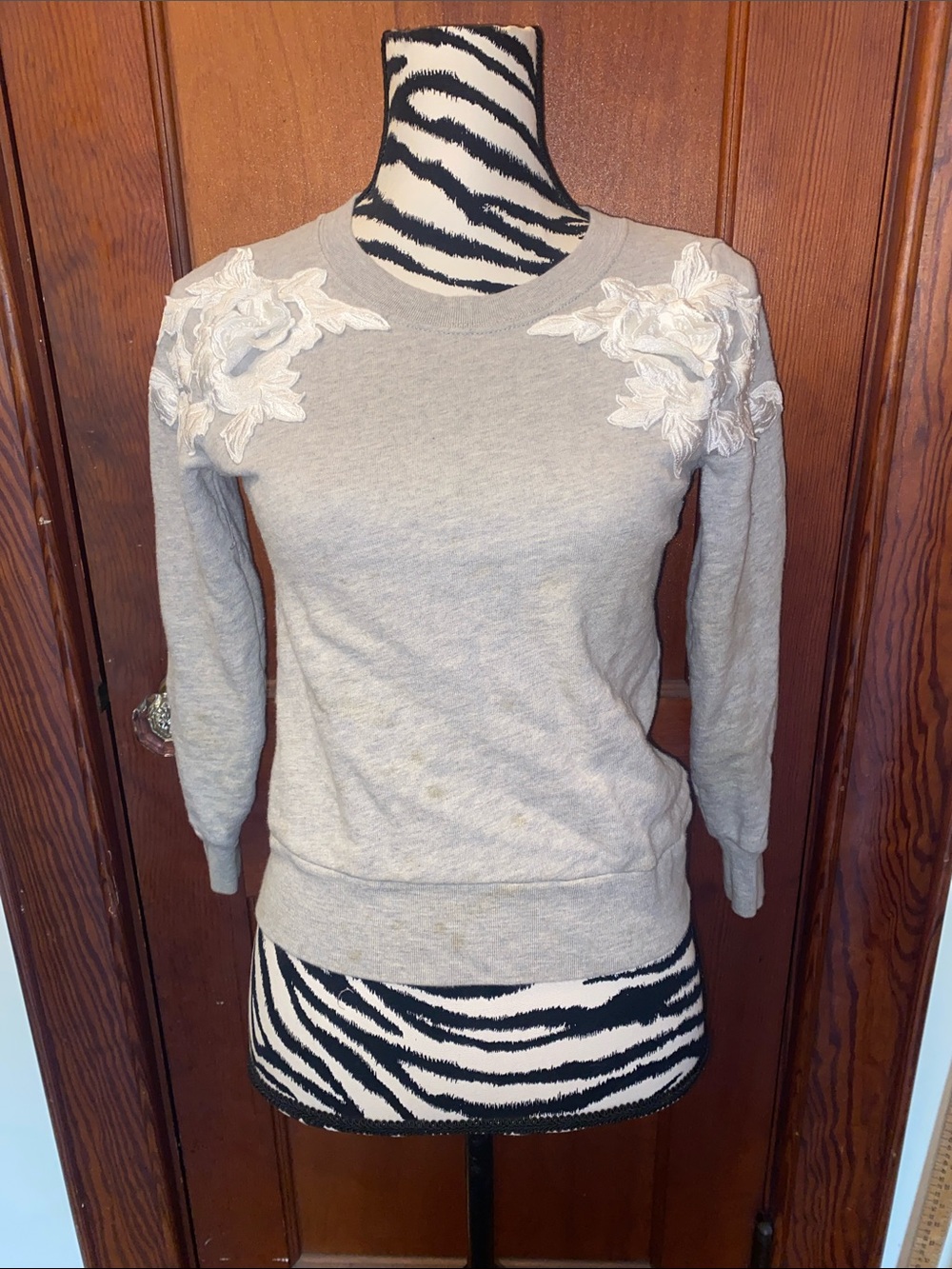 J. Crew Light Gray Sweatshirt with White Floral Appliqué